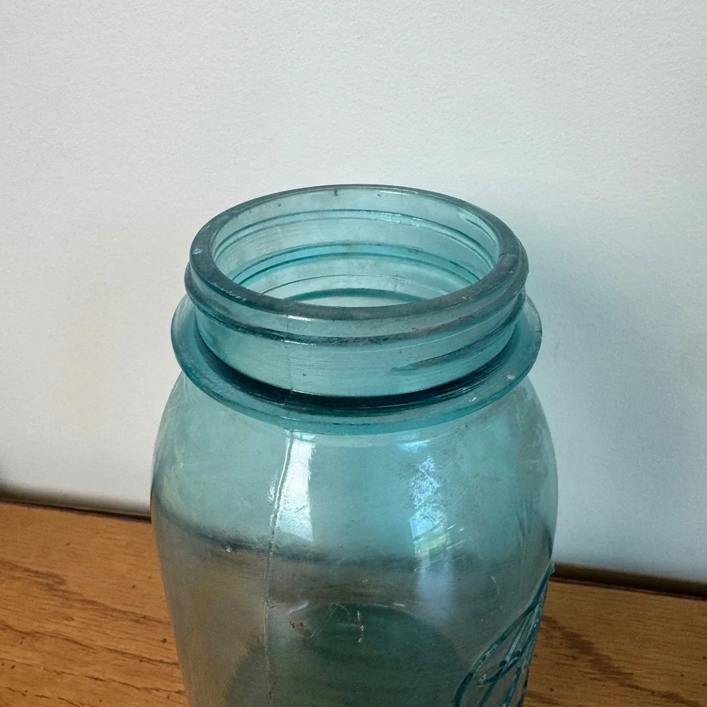 Vintage‎ Ball Perfect Mason Aqua Blue Glass Jar Tall 193-1933 Mold 7